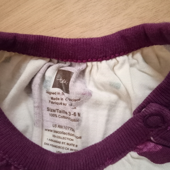 NWOT 3-6m Tea White with Purple Flowers Onesie - Picture 3 of 5